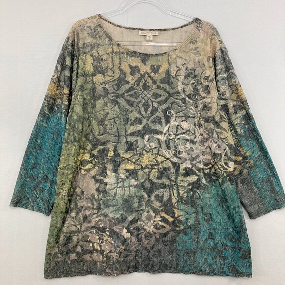 Coldwater Creek size 2X Multi Color Abstract Stretch 3/4 Sleeve Casual Blouse - Picture 1 of 9